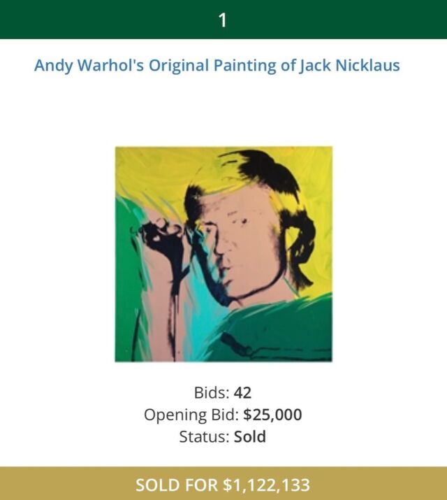 Boom! $1.1 Million on the Nicklaus Warhol. $2.2 Million for the auction. And we shattered our personal record number of bids and bidders.